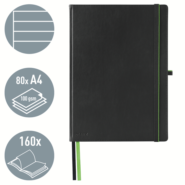 Notitieboek Leitz Complete A4 lijn 160 pagina's 100gr zwart