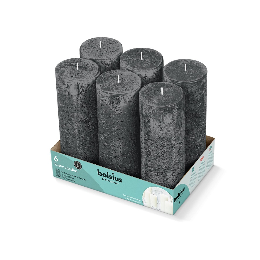 Bolsius Kaars Stomp Rustiek 68 x 19cm Stormgrijs ds 2x6st