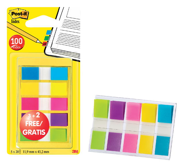Indextabs Post-it 6835 11.9x43.1mm 3+2 gratis assorti 100 tabs Indextabs Post-it 6835 11.9x43.1mm 3+2 gratis assorti 100 tabs