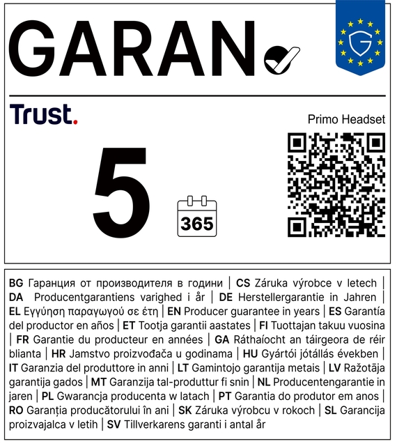 garantielabel, 5 jaar garantie, QR-code, producentengarantie