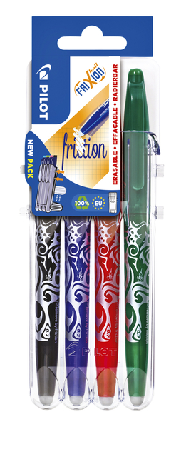 Rollerpen PILOT friXion medium basis assorti Set2Go à 4 stuks Rollerpen PILOT friXion medium basis assorti Set2Go à 4 stuks