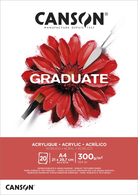 acrylverf, rode bloem, kunstdoek, A4-formaat, 300 g/m²