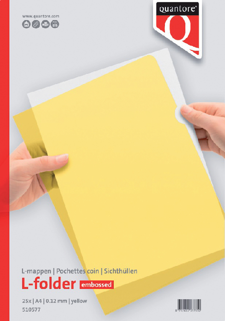 Insteekmap L-model Quantore A4 PP 0.12mm geel 25 stuks Insteekmap L-model Quantore A4 PP 0.12mm geel 25 stuks