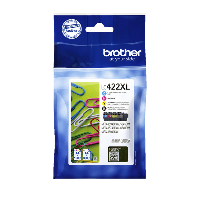 Inktcartridge Brother LC-422XLVAL zwart 3 kleuren Inktcartridge Brother LC-422XLVAL zwart 3 kleuren