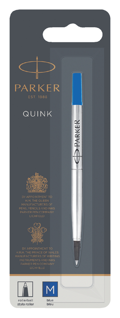 Rollerpenvulling Parker Quink medium blauw blister à 1 stuk Rollerpenvulling Parker Quink medium blauw blister à 1 stuk