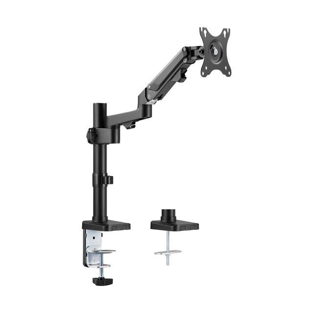 monitor arm, articulating arm, desk mount, mounting clamp, adjustable arm