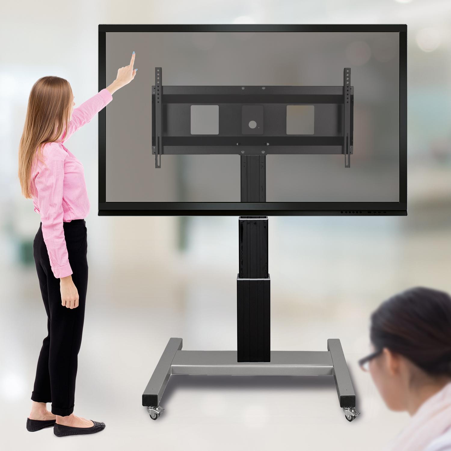 Elektrisch in hoogte verstelbaar XL TV rolstatief, verrijdbaar monitorstatief, 70 cm slag
