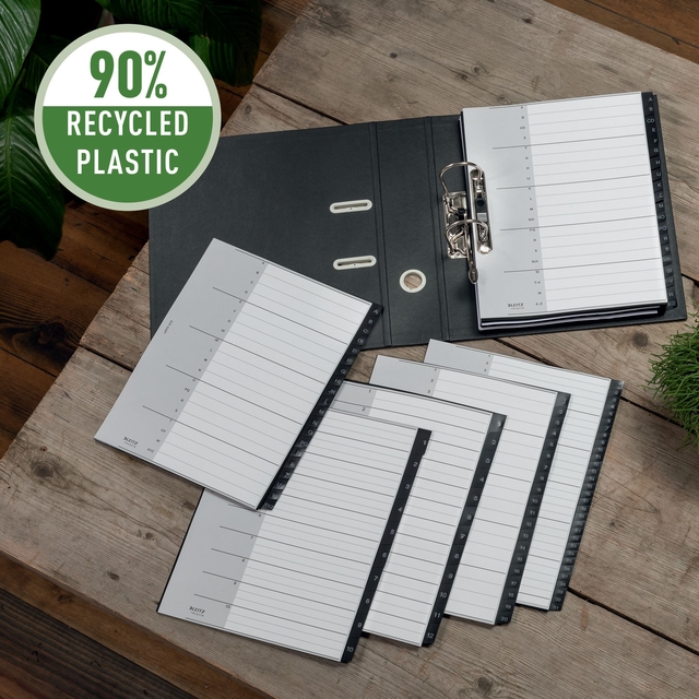 Tabblad Leitz Recycle A4 11-gaats 1-10 extra breed PP