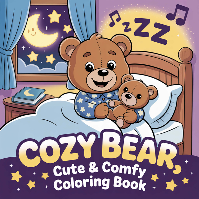 teddy bear, nursery, coloring book, night scene, bedtime