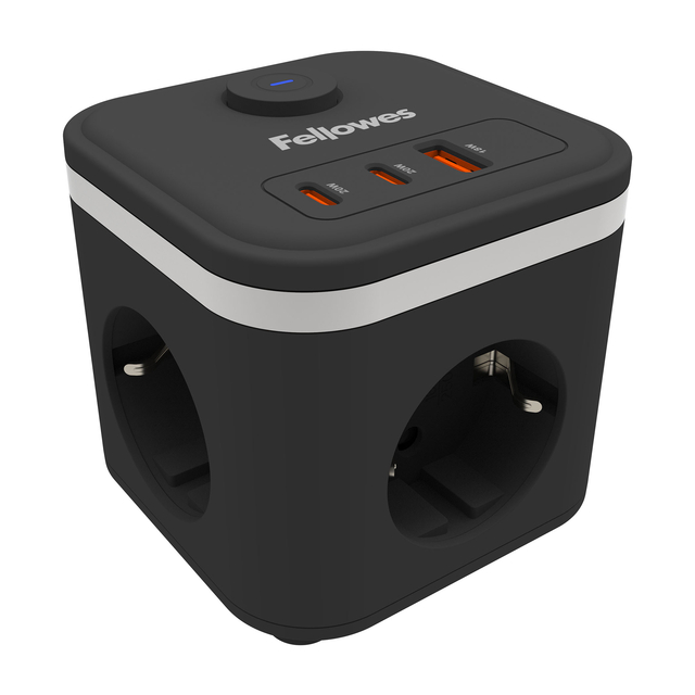 Stekkerblok Fellowes Power Cube F 3vdg 1xUSB A 2xUSB C 2 meter zwart