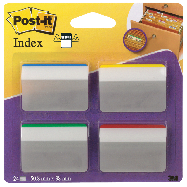 Indextabs Post-it 686A1 38x50.8mm strong gebogen assorti 24 tabs Indextabs Post-it 686A1 38x50.8mm strong gebogen assorti 24 tabs