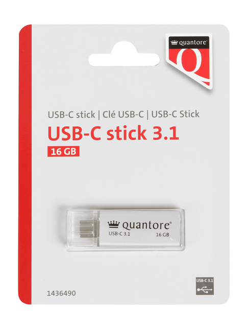 USB-stick Quantore USB-C 16GB 3.1 zilver USB-stick Quantore USB-C 16GB 3.1 zilver