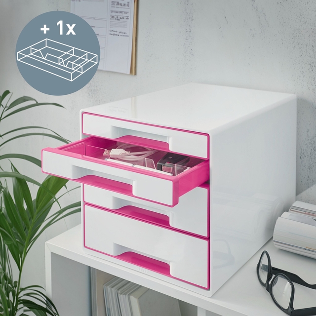 Ladenblok Leitz WOW 4 laden wit/roze