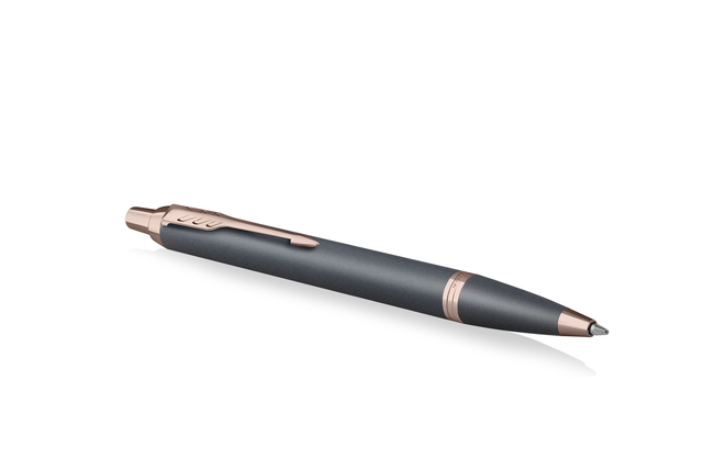 balpen, rollerball, zwarte pen, roségoud, metallic grip