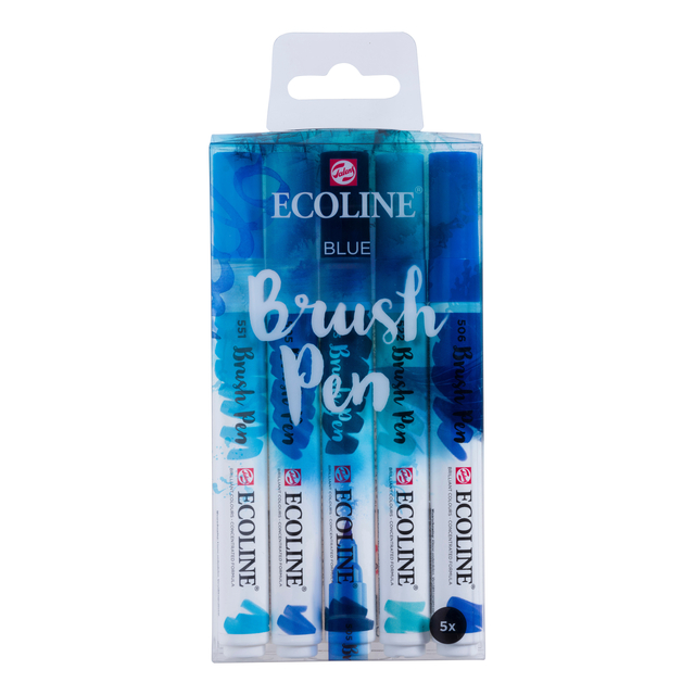 Brushpen Talens Ecoline set à 5 stuks blauw