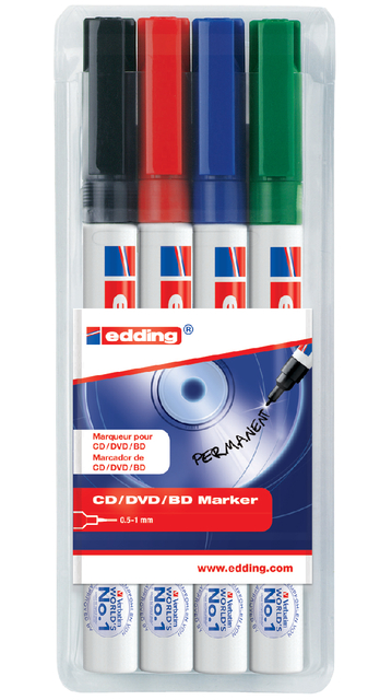 Cd marker edding 8400 rond 0.5-1.0mm assorti etui à 4 stuks Cd marker edding 8400 rond 0.5-1.0mm assorti etui à 4 stuks