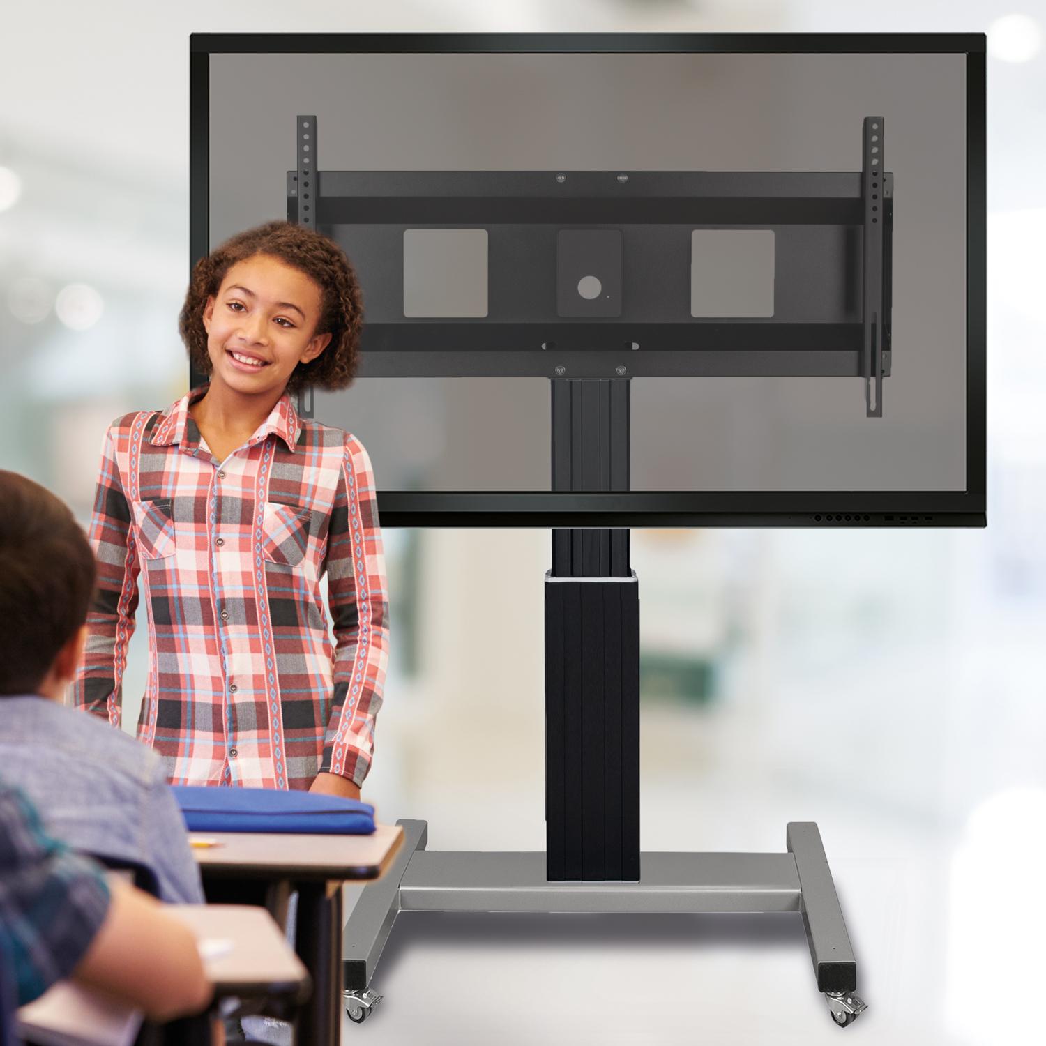 Elektrisch in hoogte verstelbaar XL tv-rolstatief, verrijdbaar monitorstatief, 50 cm slag