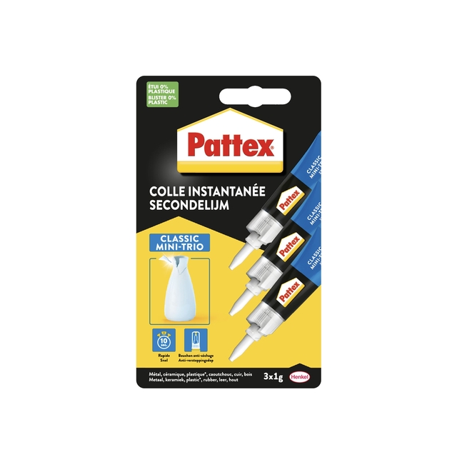 Secondelijm Pattex Classic mini trio tube 3x1gram op blister Secondelijm Pattex Classic mini trio tube 3x1gram op blister