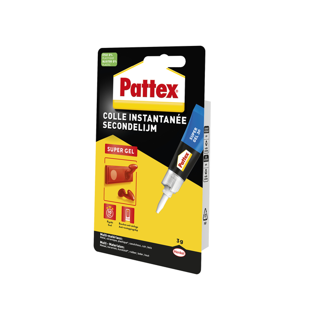 Secondelijm Pattex super gel tube 3gram op blister