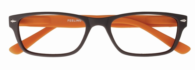 bril, bril met 2-vensters, kunststof frame, oranje binnenkant, rectangulaire bril