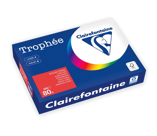 Kopieerpapier Trophée A4 80gr koraalrood 500 vel Kopieerpapier Trophée A4 80gr koraalrood 500 vel
