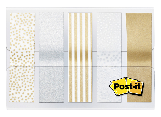 Indextabs Post-it 684 12mmx43mm metallic motief goud zilver 100 tabs Indextabs Post-it 684 12mmx43mm metallic motief goud zilver 100 tabs