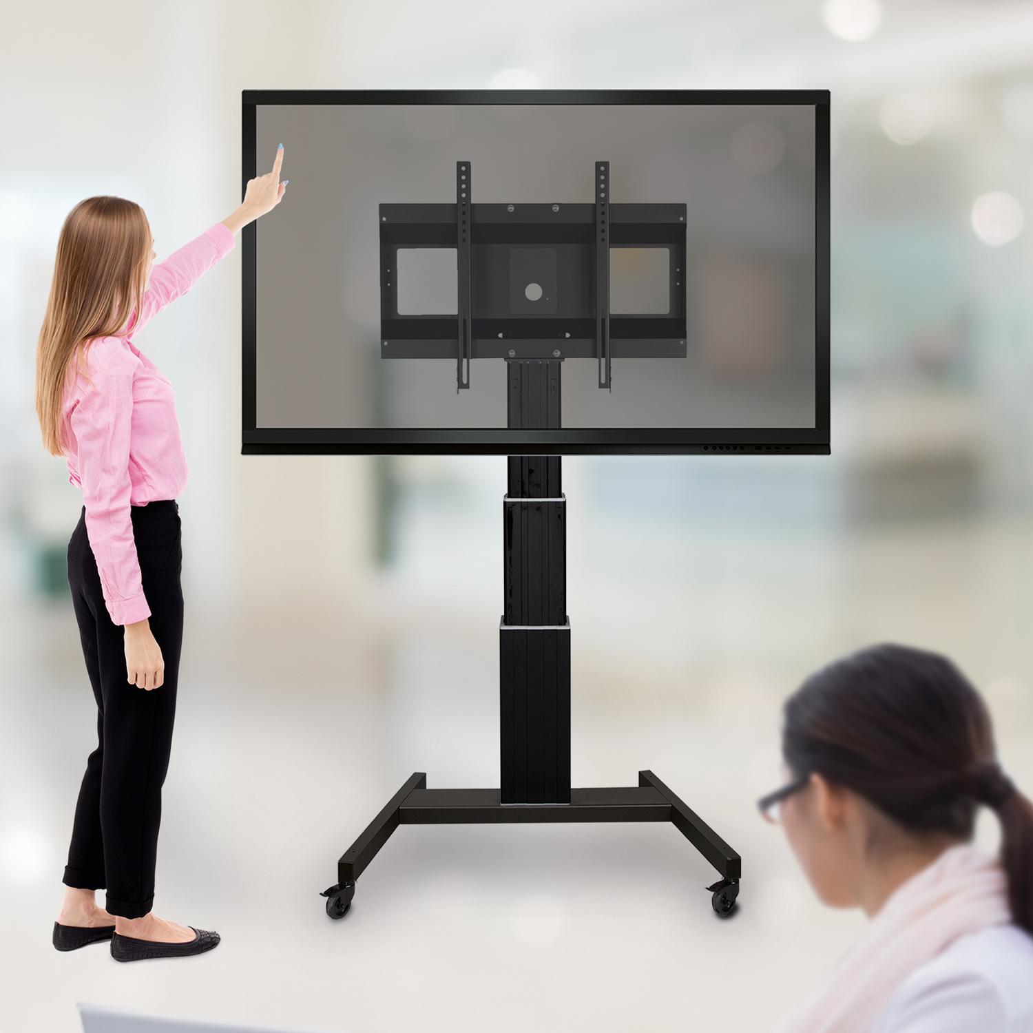 Elektrisch in hoogte verstelbare tv-trolley, verrijdbaar monitorstatief, 70 cm slag Elektrisch in hoogte verstelbare tv-trolley, verrijdbaar monitorstatief, 70 cm slag