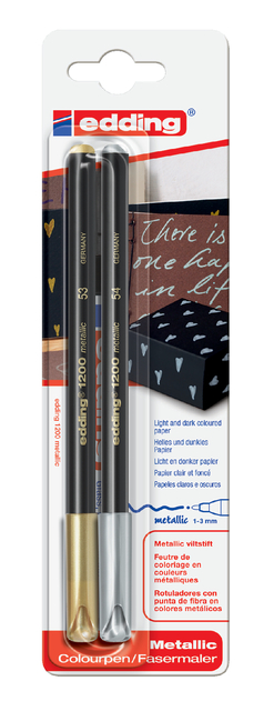 Fineliner edding 1200 053-054 fijn zilver en goud blister à 2 stuks Fineliner edding 1200 053-054 fijn zilver en goud blister à 2 stuks