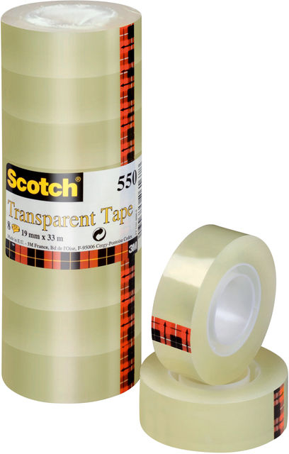 Plakband Scotch 550 19mmx33m transparant 8 rolllen Plakband Scotch 550 19mmx33m transparant 8 rolllen