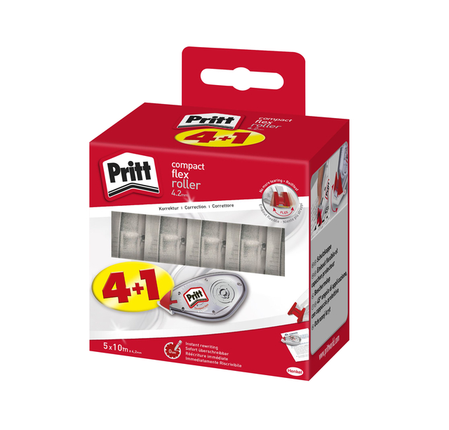 Correctietape Pritt Compact Flex 4.2mmx10m valuepack à 4+1 gratis Correctietape Pritt Compact Flex 4.2mmx10m valuepack à 4+1 gratis