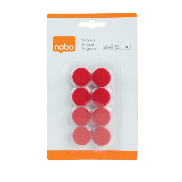 Magneet Nobo 20mm rood 8 stuks Magneet Nobo 20mm rood 8 stuks