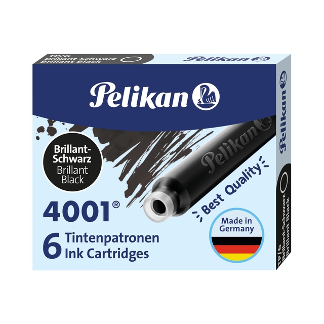 Inktpatroon Pelikan 4001 zwart 6 stuks Inktpatroon Pelikan 4001 zwart 6 stuks