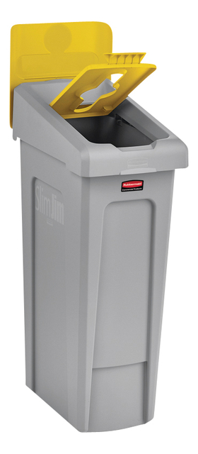 Deksel Rubbermaid Slim Jim Recyclestation inwerpopening voor gemengde recycling geel