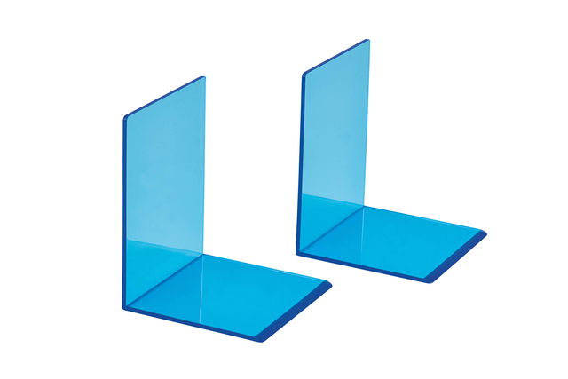 Boekensteun MAUL 10x10x13cm acryl set 2 neon blauw transparant Boekensteun MAUL 10x10x13cm acryl set 2 neon blauw transparant
