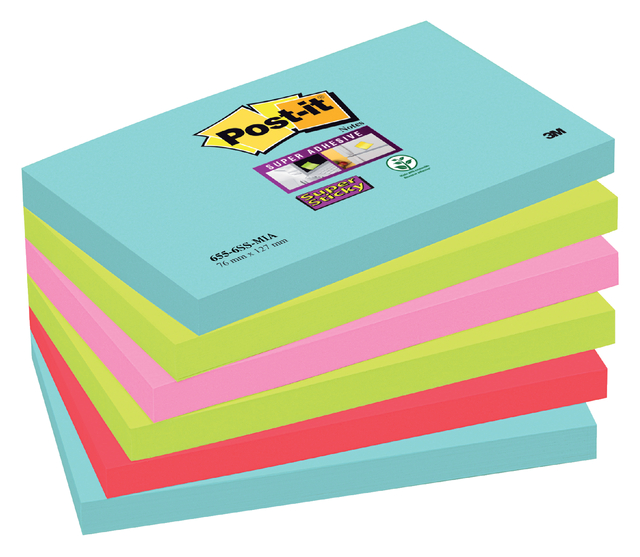 Memoblok Post-it 655 Super Sticky 76x127mm Cosmic 6 stuks Memoblok Post-it 655 Super Sticky 76x127mm Cosmic 6 stuks