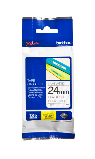 Labeltape Brother P-touch TZe-151 standaard 24mm zwart op transparant