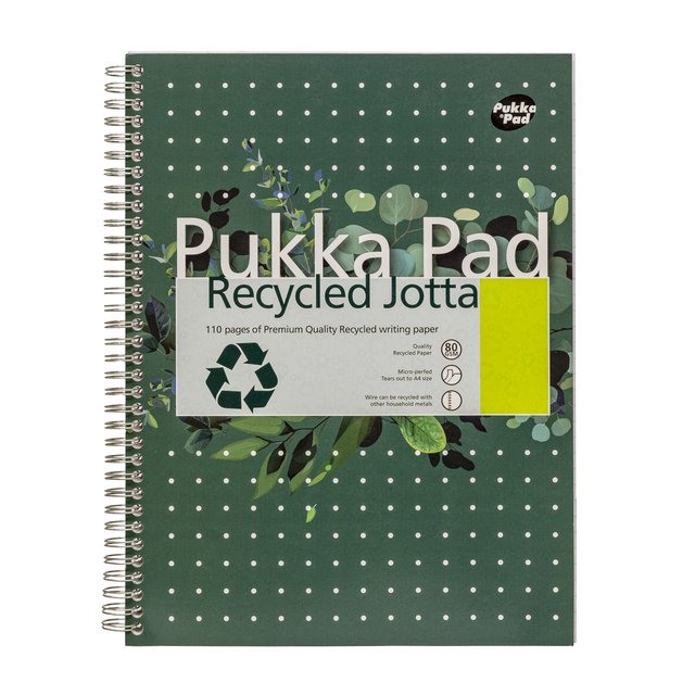 Collegeblok Pukka Pad Jotta Recycled A4 lijn 4-gaats 110 pagina's 80gr groen Collegeblok Pukka Pad Jotta Recycled A4 lijn 4-gaats 110 pagina's 80gr groen