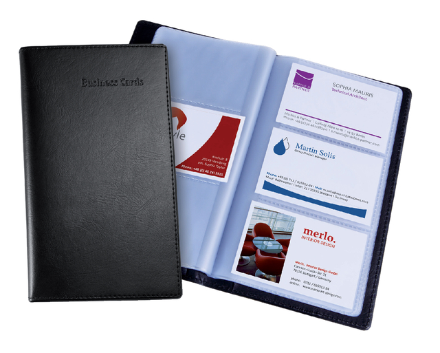Visitekaartmap Sigel VZ171 voor 120 kaarten 90x58mm kunstleer zwart Visitekaartmap Sigel VZ171 voor 120 kaarten 90x58mm kunstleer zwart