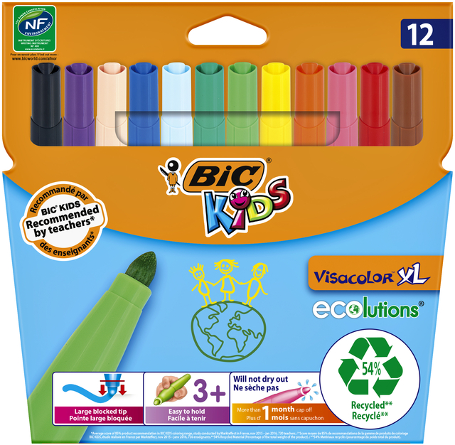 Kleurstiften BicKids Visacolor XL Ecolutions assorti etui á 12 stuks Kleurstiften BicKids Visacolor XL Ecolutions assorti etui á 12 stuks