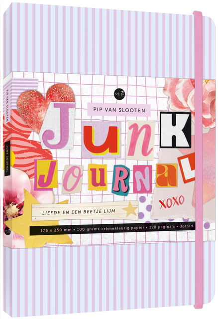 journal, notebook, pink, striped, elastic band