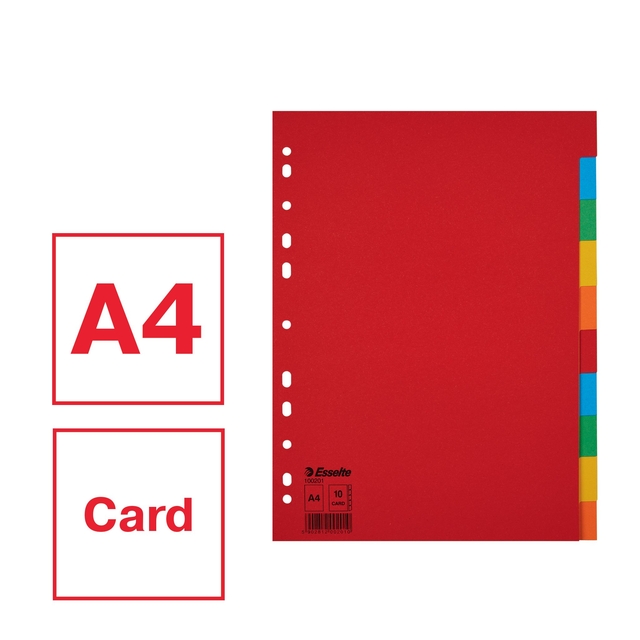 Tabbladen Esselte Economy A4 10-delig karton 11-rings assorti