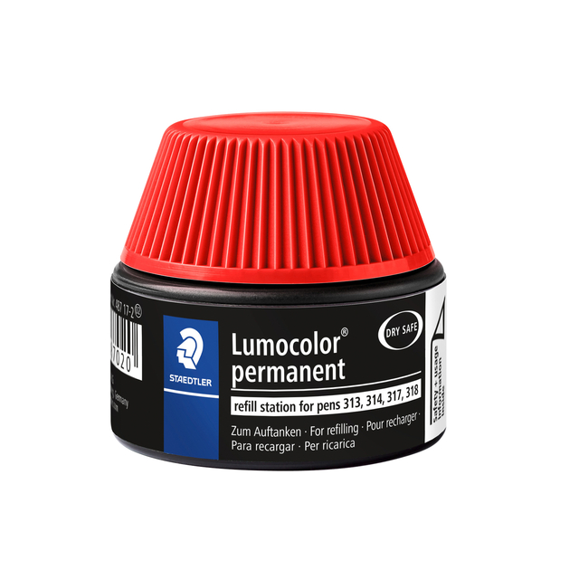 Viltstiftvulling Staedtler Lumocolor permanent 15ml rood Viltstiftvulling Staedtler Lumocolor permanent 15ml rood