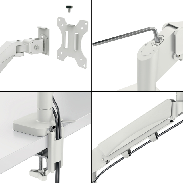 telefoonhouder, monitorarm, klem, verstelling, kabelbeheer