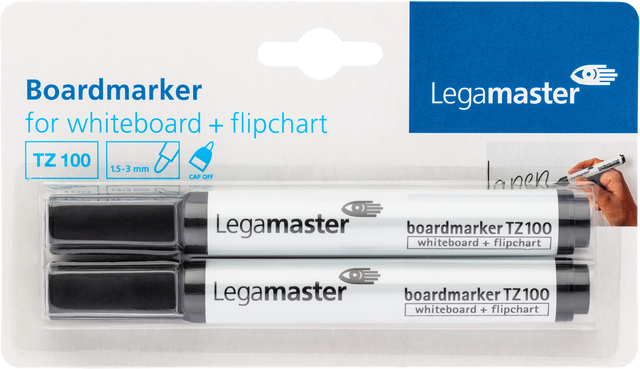 Whiteboardmarker Legamaster TZ 100 rond 1.5-3mm zwart blister à 2 stuks Whiteboardmarker Legamaster TZ 100 rond 1.5-3mm zwart blister à 2 stuks