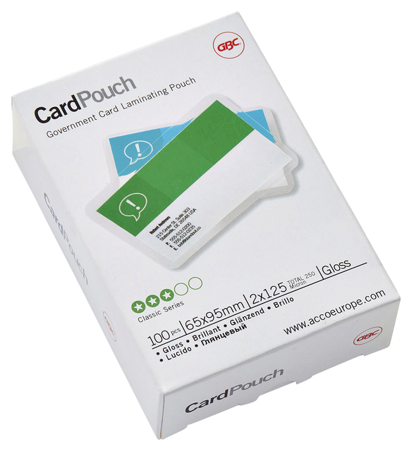 Lamineerhoes GBC 65x95mm 2x125micron kaarthoes 100stuks Lamineerhoes GBC 65x95mm 2x125micron kaarthoes 100stuks