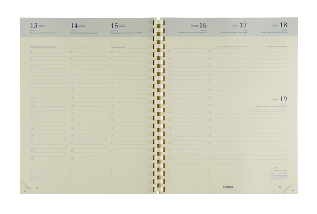 planner, calendar, weekly spreads, spiral notebook, two-page view
