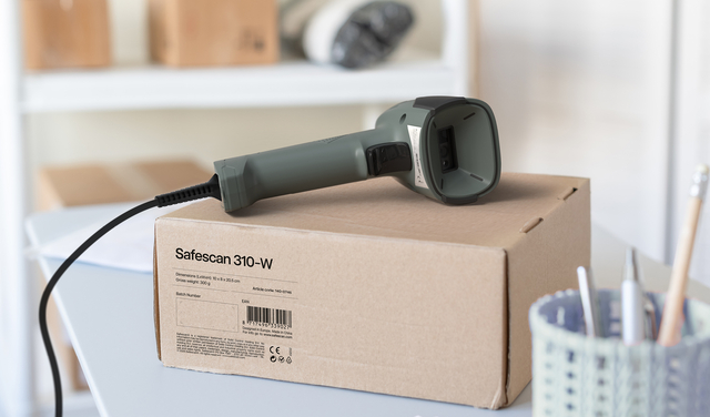handheld scanner, barcode scanner, Safescan 310-W, corded scanner, USB powered