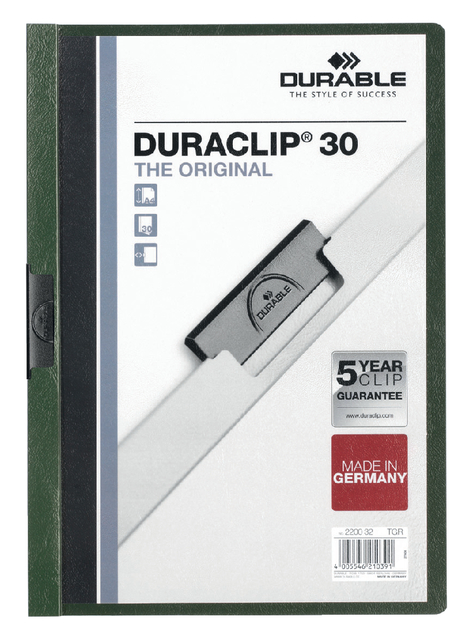 Klemmap Durable Duraclip A4 3mm 30 vellen donkergroen Klemmap Durable Duraclip A4 3mm 30 vellen donkergroen