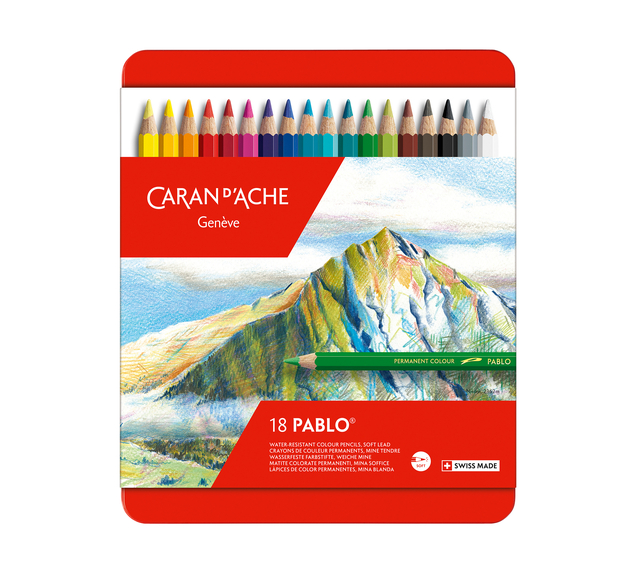 Kleurpotloden Caran d'Ache Pablo assorti blik à 18stuks Kleurpotloden Caran d'Ache Pablo assorti blik à 18stuks