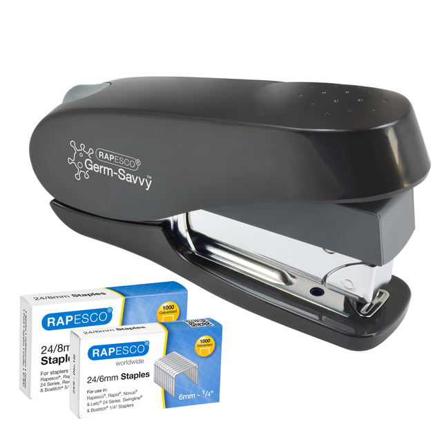 Nietmachine Rapesco Germ-Savvy Less Effort Eco Luna antibacterieel zwart